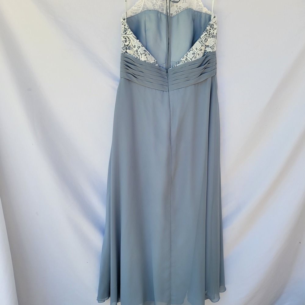 J J House Jr. Bridesmaid Dress A-line Halter Floor-Length Chiffon Lace Dusty Blu - Picture 6 of 8